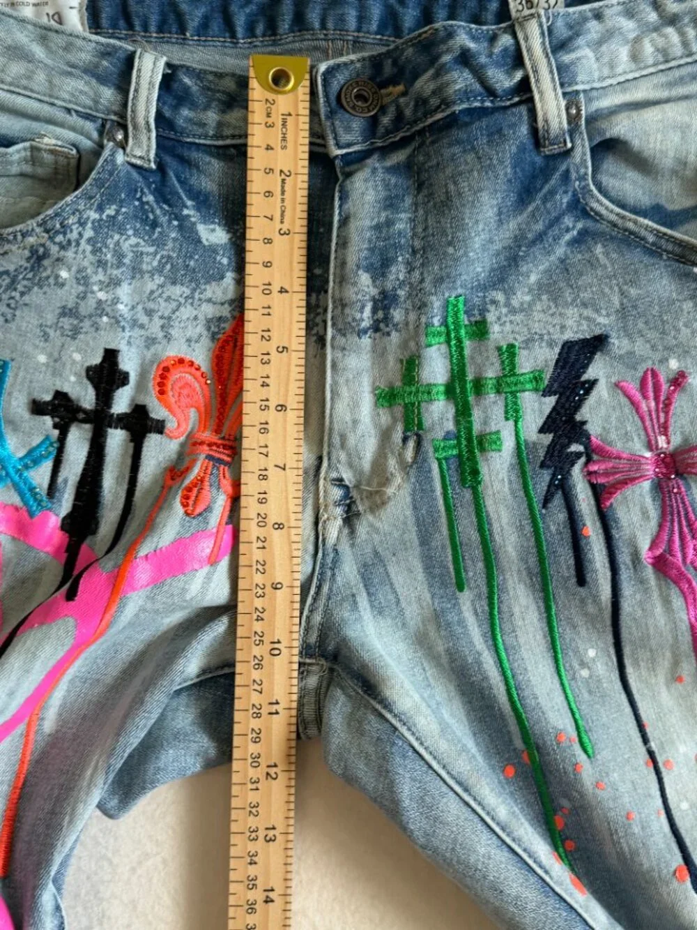 Smoke Rise Jeans Men’s 36X32 Distressed Graffiti Paint Splatter Streetwear Goth